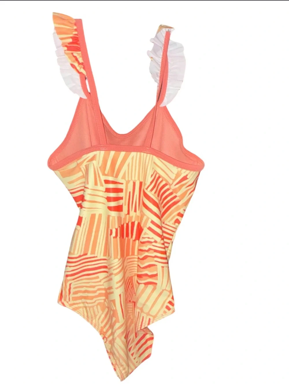 Maui & Sons Orange Yellow Ruffle One-Piece Swim Bathing Suit Girls L (10-12)